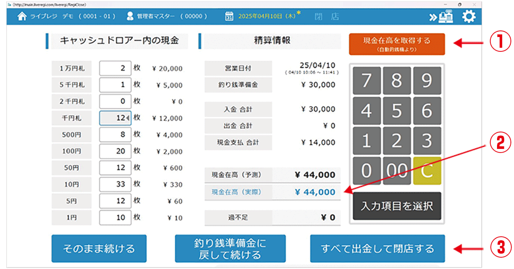 レジの締め作業
